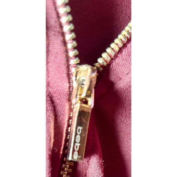 BeBe Maroon Sheer Sleeved 3/4 Zip Top S: S - Picture 3 of 4